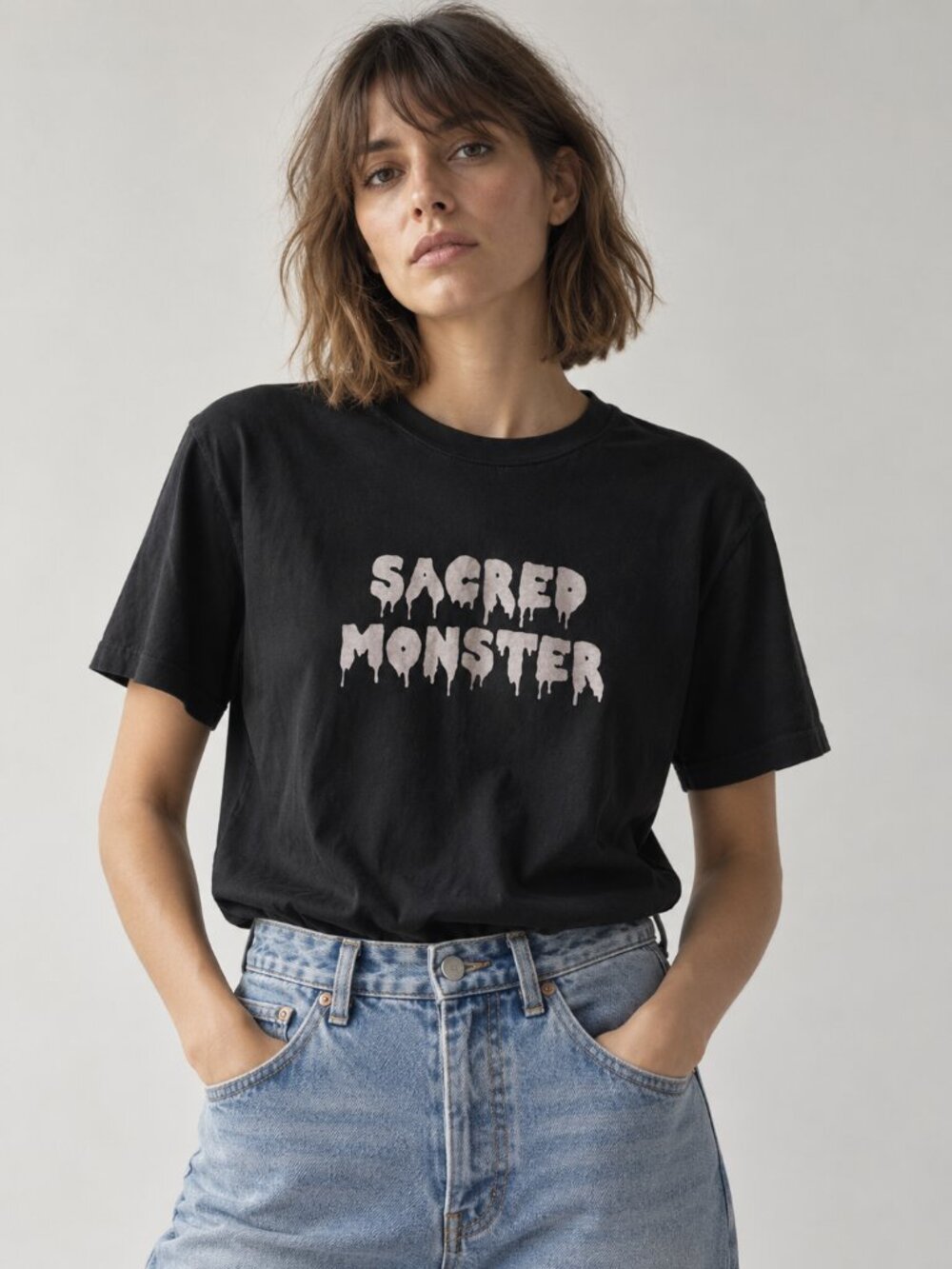 ALEXA CHUNG for AG Collab Sacred Monster Graphic Black Short Sleeve Graphic Tee